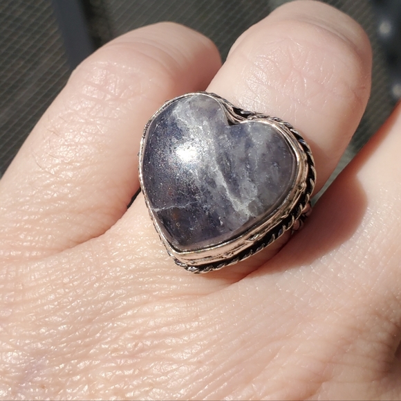 New Heart Shaped Iolite in Sunstone 925 Silver Ring. - Picture 4 of 15